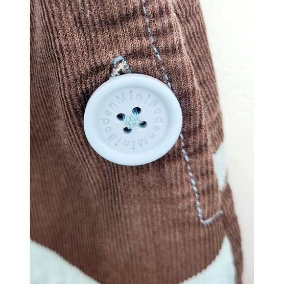 Mini Boden blue corduroy tank dress with brown polka dots 5-6 year Large Buttons - Picture 3 of 7